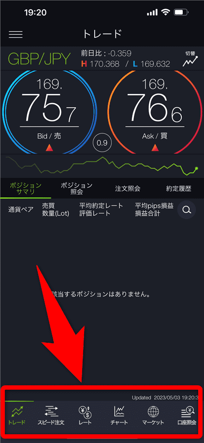 DMMFXアプリの操作画面
